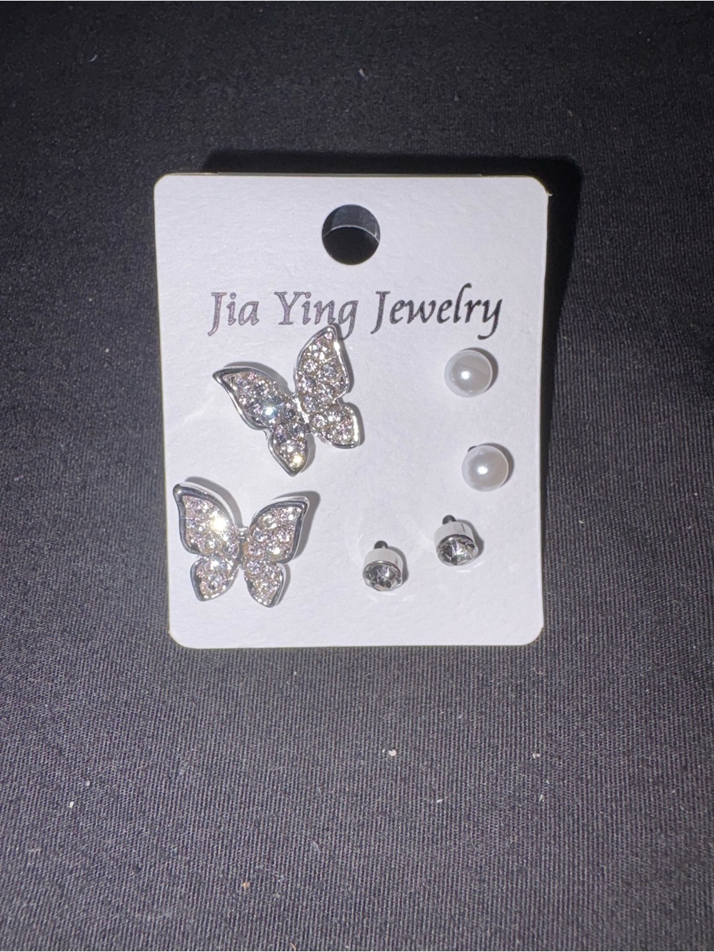 Fashion Jewelry Silver Butterfly & White Pearl Earring Set
